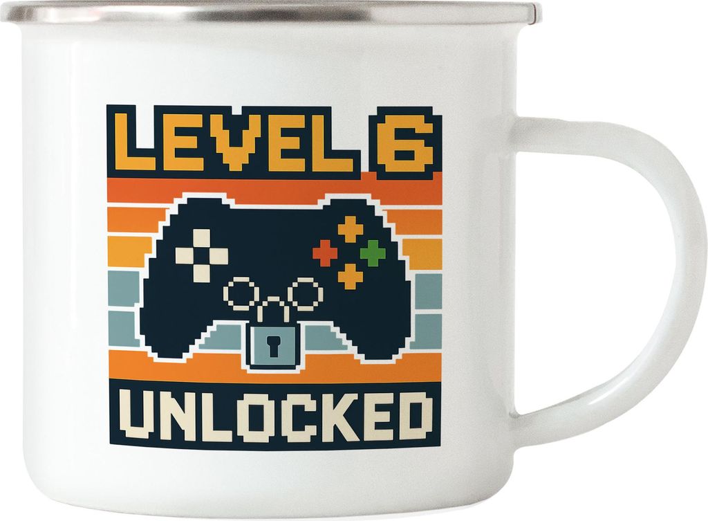 Level 6 Unlocked Emaille Tasse Gamer Geschenkidee Kindergeburtstag Junge Mädchen Videospiel 6 Jahre