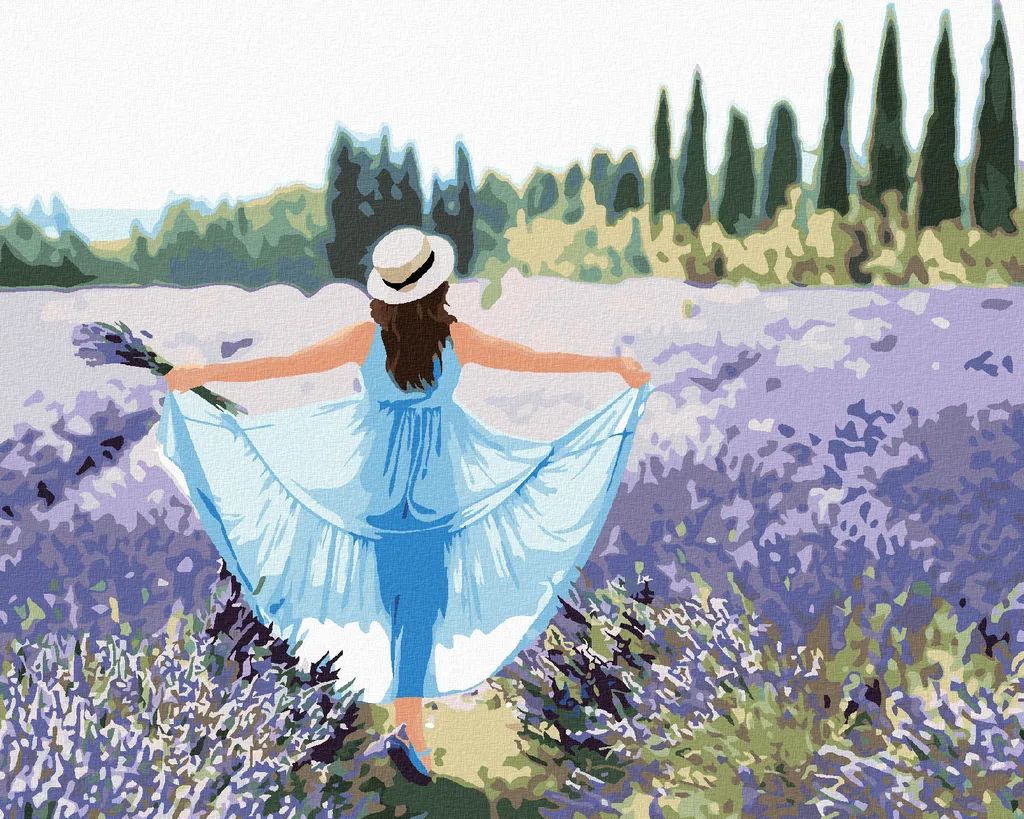 Quadro Diamantini Zuty 40x50 cm Campo Lavanda e Donna Blu