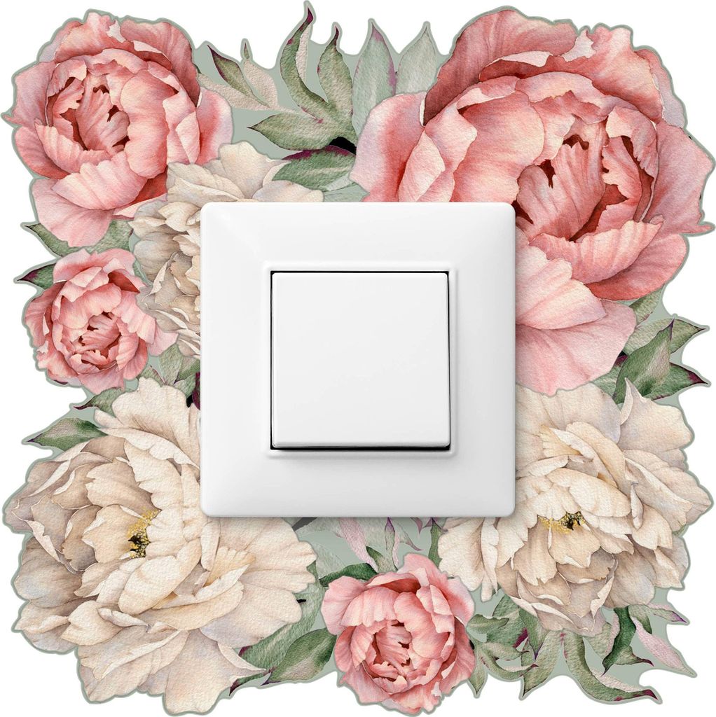 Muralo Lichtschalter-Aufkleber BLUMEN Pfingstrosen 20x20cm Wandtattoo für Kinderzimmer