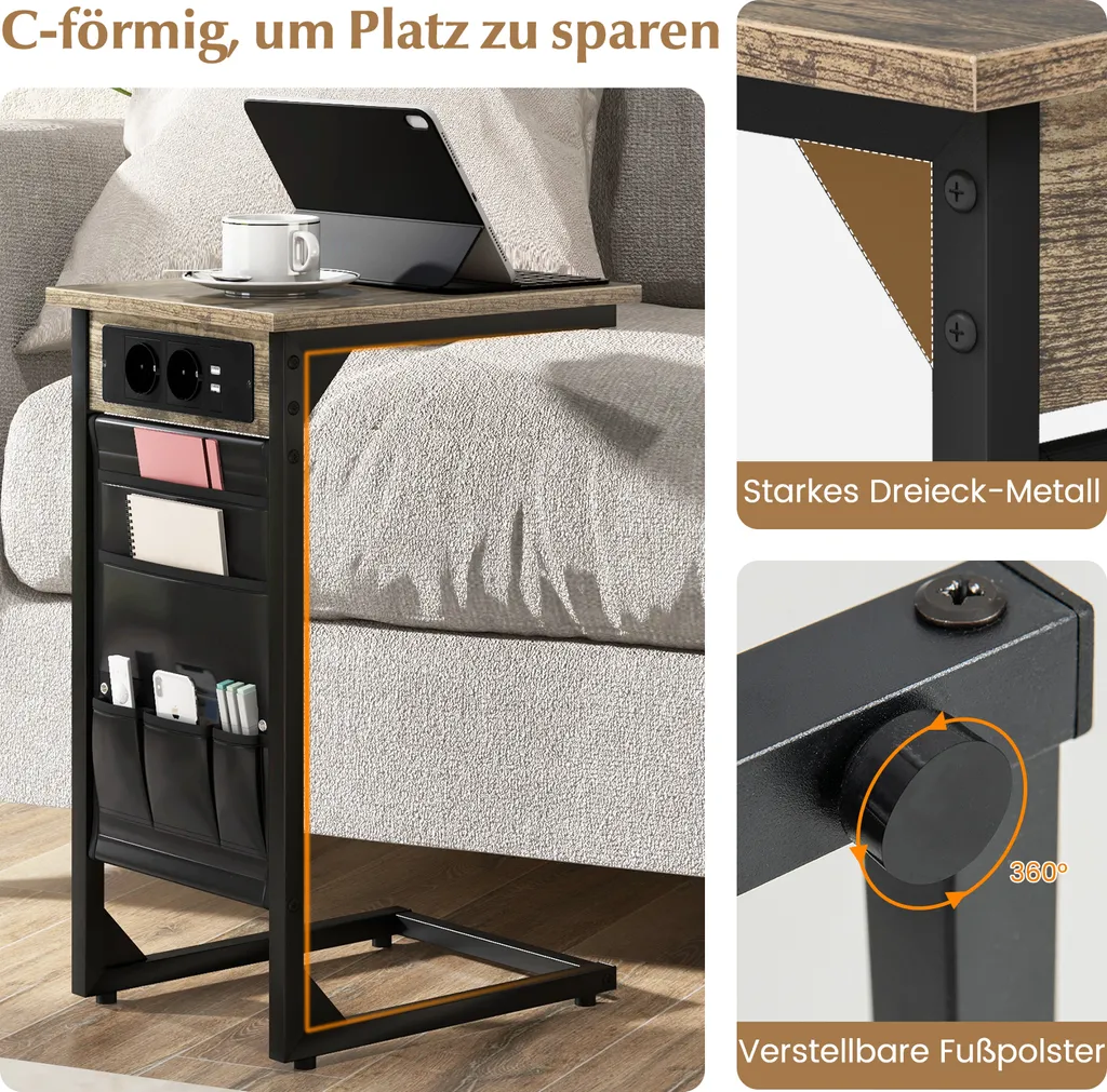 Petite table pour ordinateur portable en forme de C avec USB lot de 2 - 5