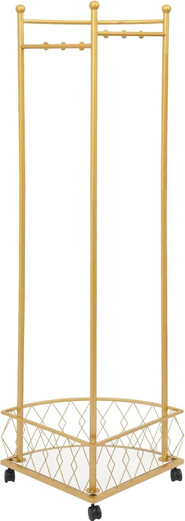 Portant à vêtements d'angle doré 45x170 cm pliable et mobile en acier