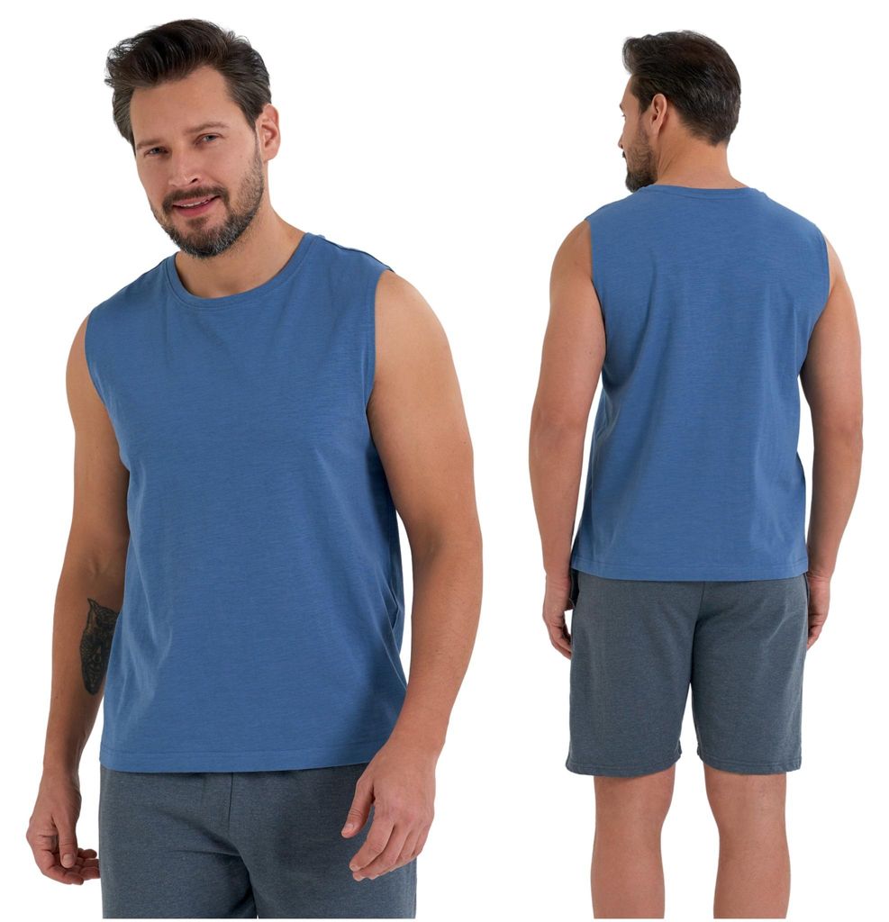 Moraj Herren Tanktop Unterhemd ärmellos – Blau, Größe M, bequem