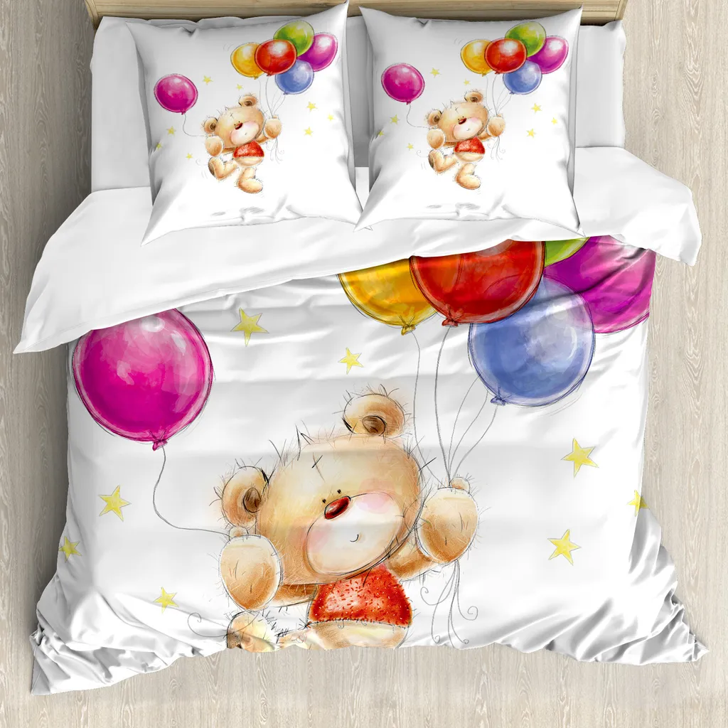 Housse de couette ABAKUHAUS Ours en peluche 155x220 cm avec taies