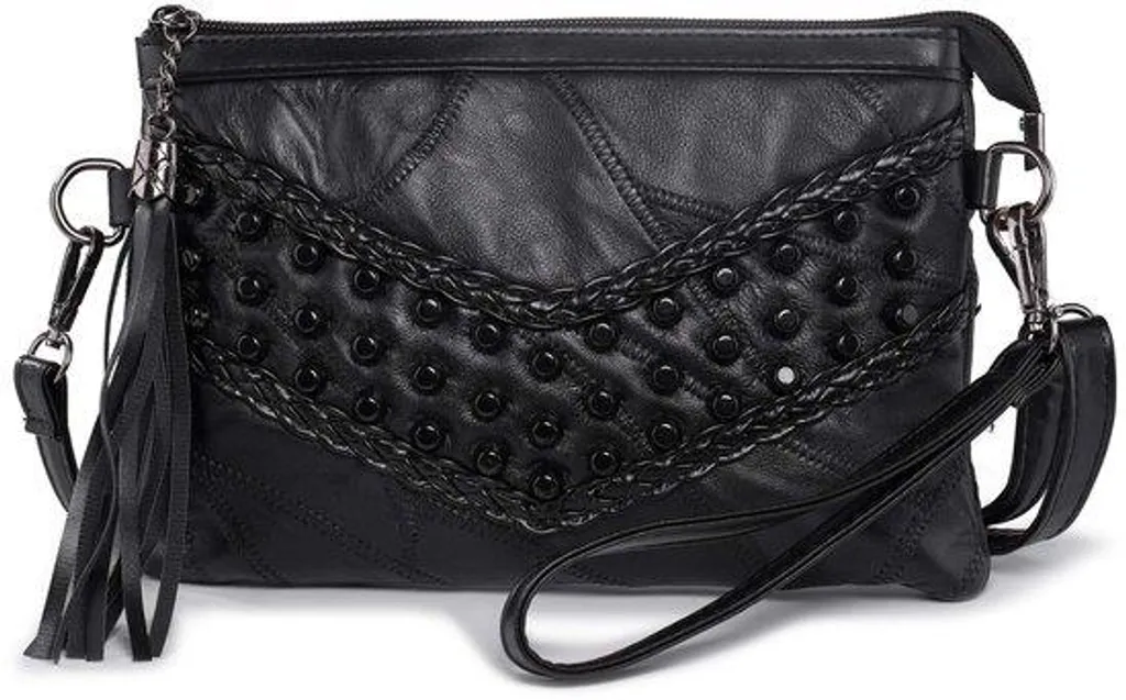 Sac pochette femme cuir souple noir - Format compact soirée Chic