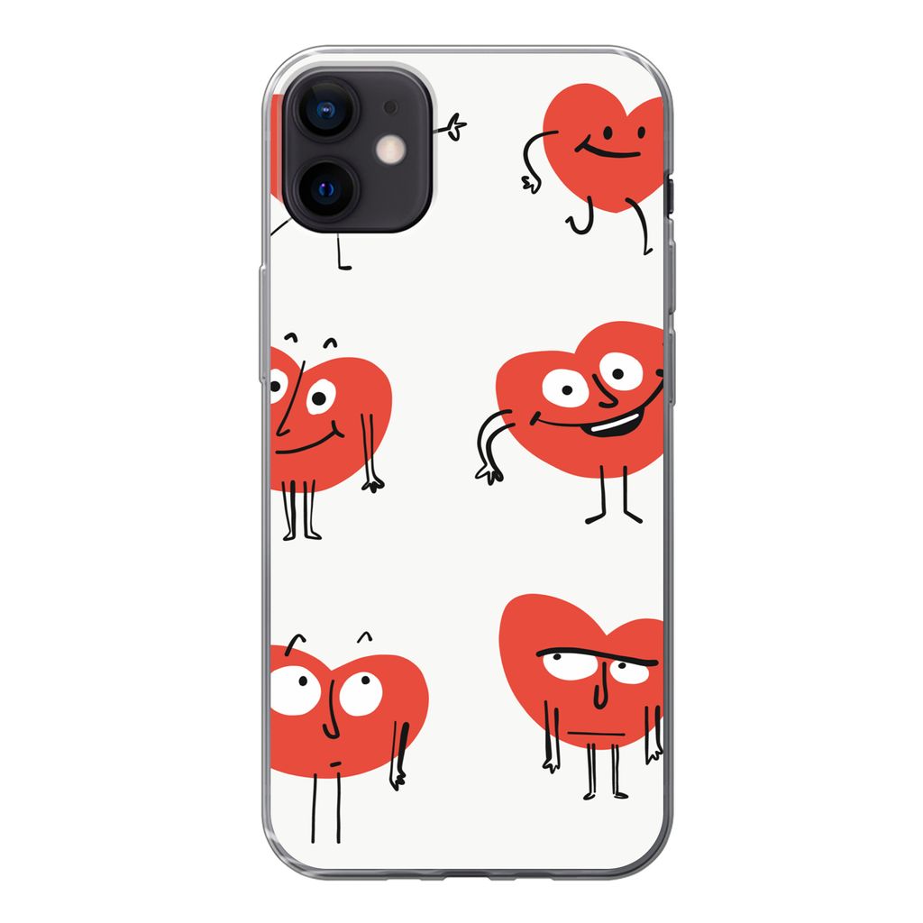 MuchoWow Handyhülle Schutzhülle Hülle für iPhone 12 mini Eine Illustration von neun Herzen mit Emotionen Silikon Softcase Handy Hülle - Bild