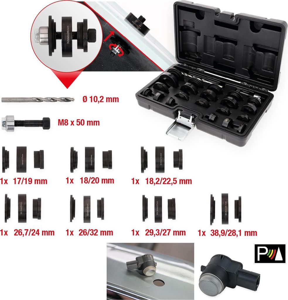 KS-Tools 140.2650 Sada na děrování otvorů pro PDC senzory, Obrázek produktu 