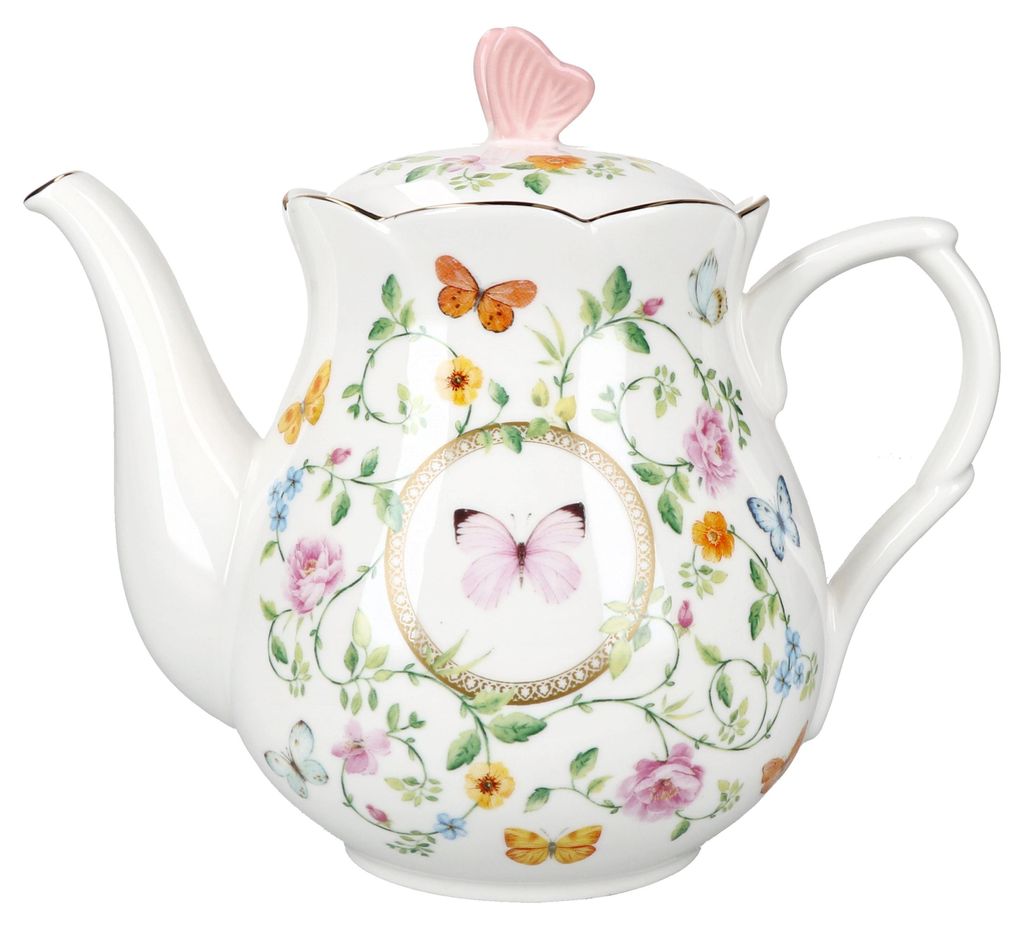 Dancing Butterflies Teekanne Porzellan Schmetterling Goldrand Kaffee