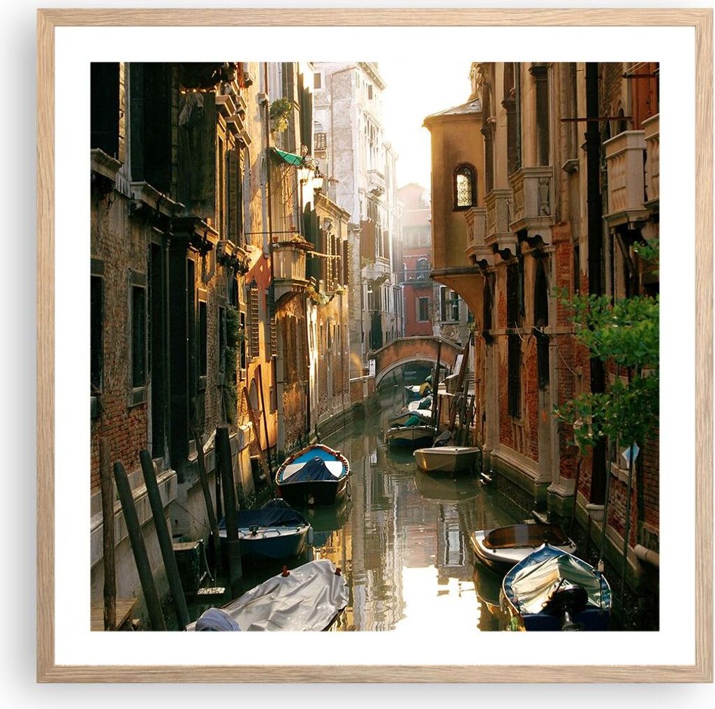 Gerahmtes Poster - Rahmen in heller Eiche - Venedig Brücke Wasser Haus - 60x60 cm - Wand Bild - Wanddeko - Wandbilder - Wandposter - Bilderrahmen ...