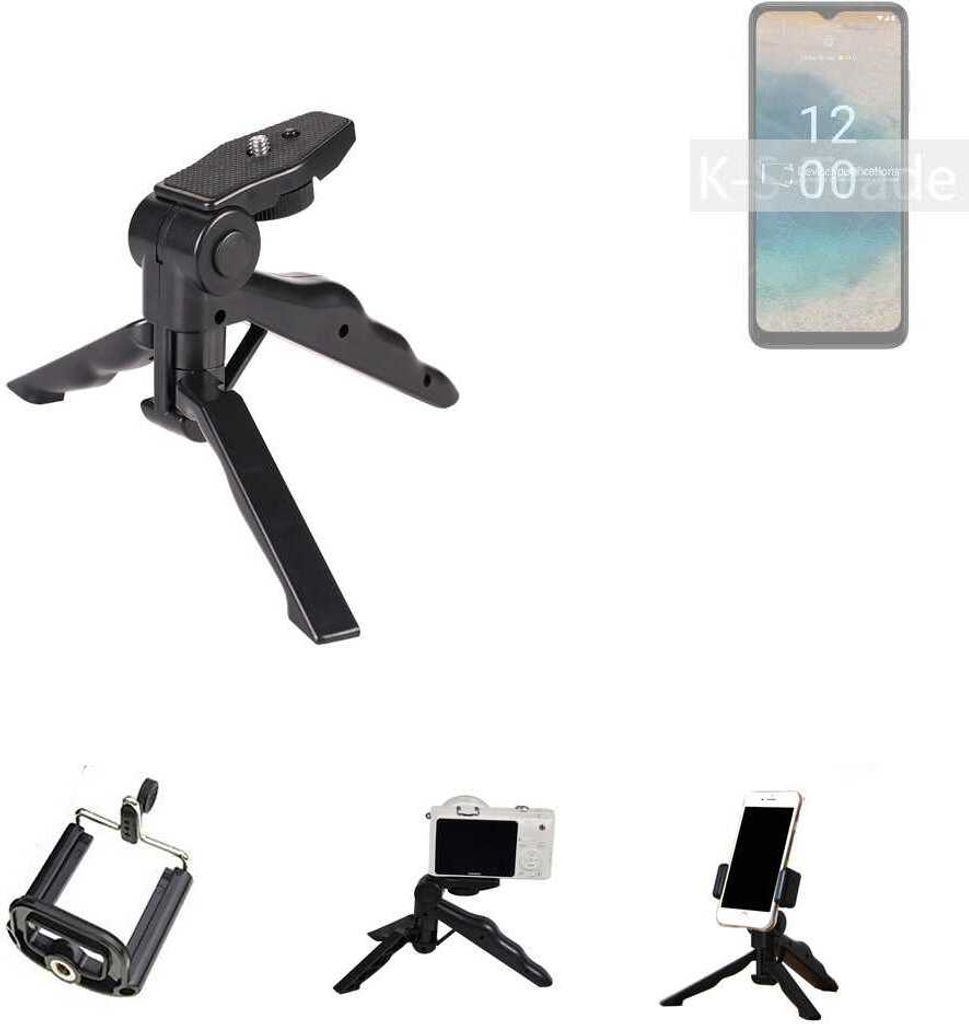 K-S-Trade Stativ Tisch-Ständer Dreibein Handy-Stativ Ständer kompatibel mit Nokia G22 Mini-Stativ Smartphone Tripod Handy-Stativ aus Plastik schwarz
