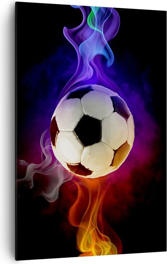 Bild auf Leinwand - Leinwandbild - Einteilig - Abstrakt ball flamme fußball - 80x120cm - Wand Bild - Wanddeko - Wandbilder - Leinwanddruck - Wandd...