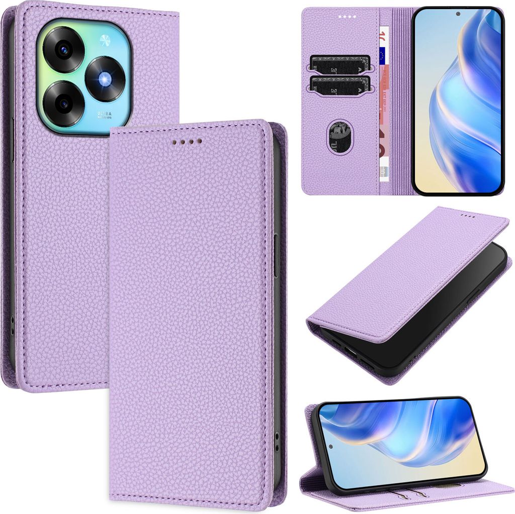 Litchi Leder Handyhülle für itel S23+ / S23 Plus Wallet Kartenfächer Standfunktion Hülle Violett