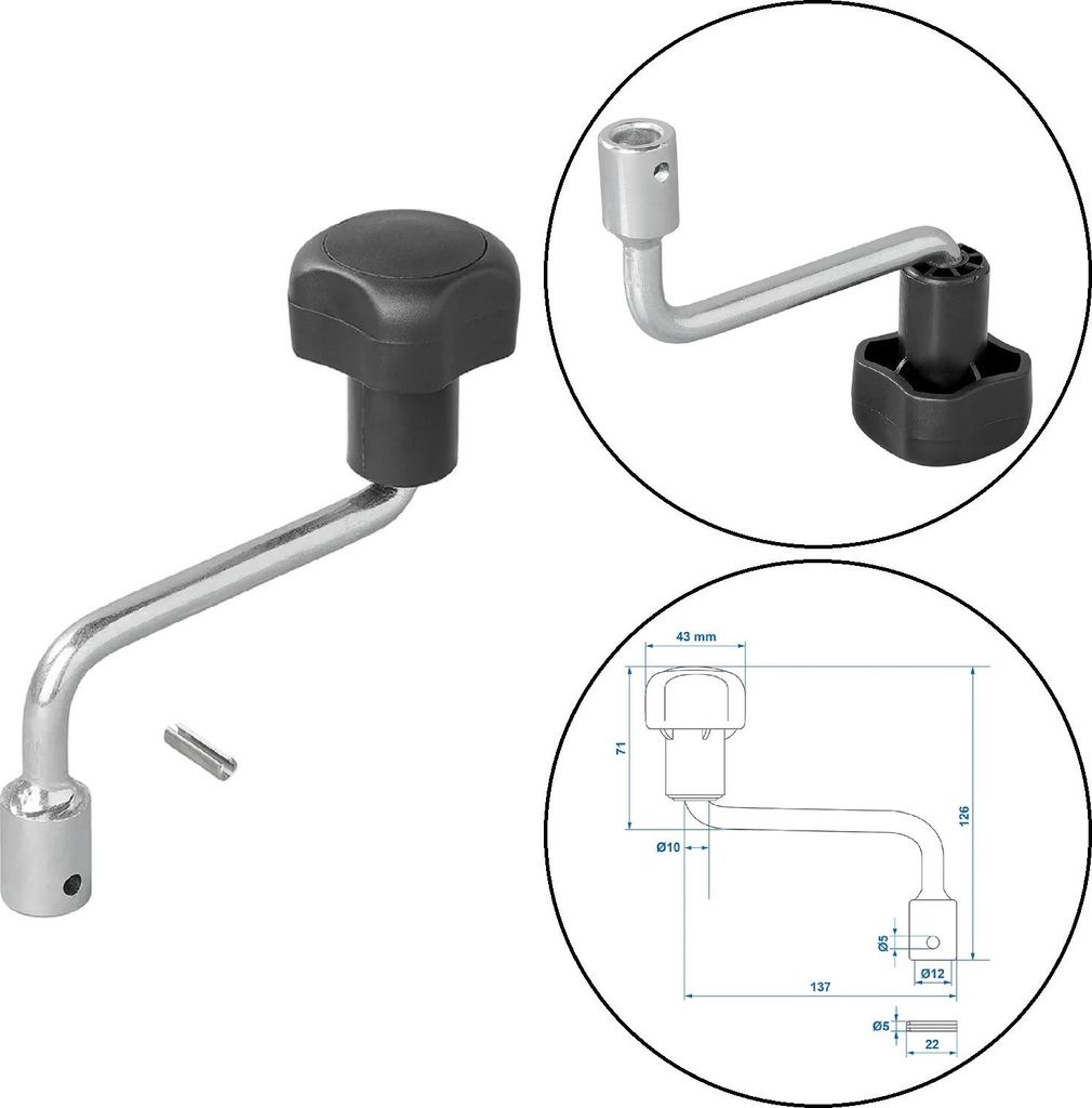 Hebel für Stützrad 48 mm Stahl, Kurbel für Bugrad für Wohnwagen und Anhänger Zubehör für Stützrad Deichselrad 186 Gramm