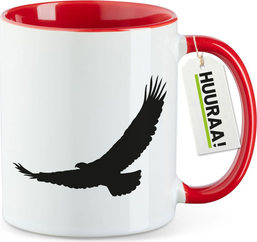 Huuraa Kaffeetasse Eagle Silhouette Adler 330ml Rot Keramik Kaffeebecher Geschenkidee