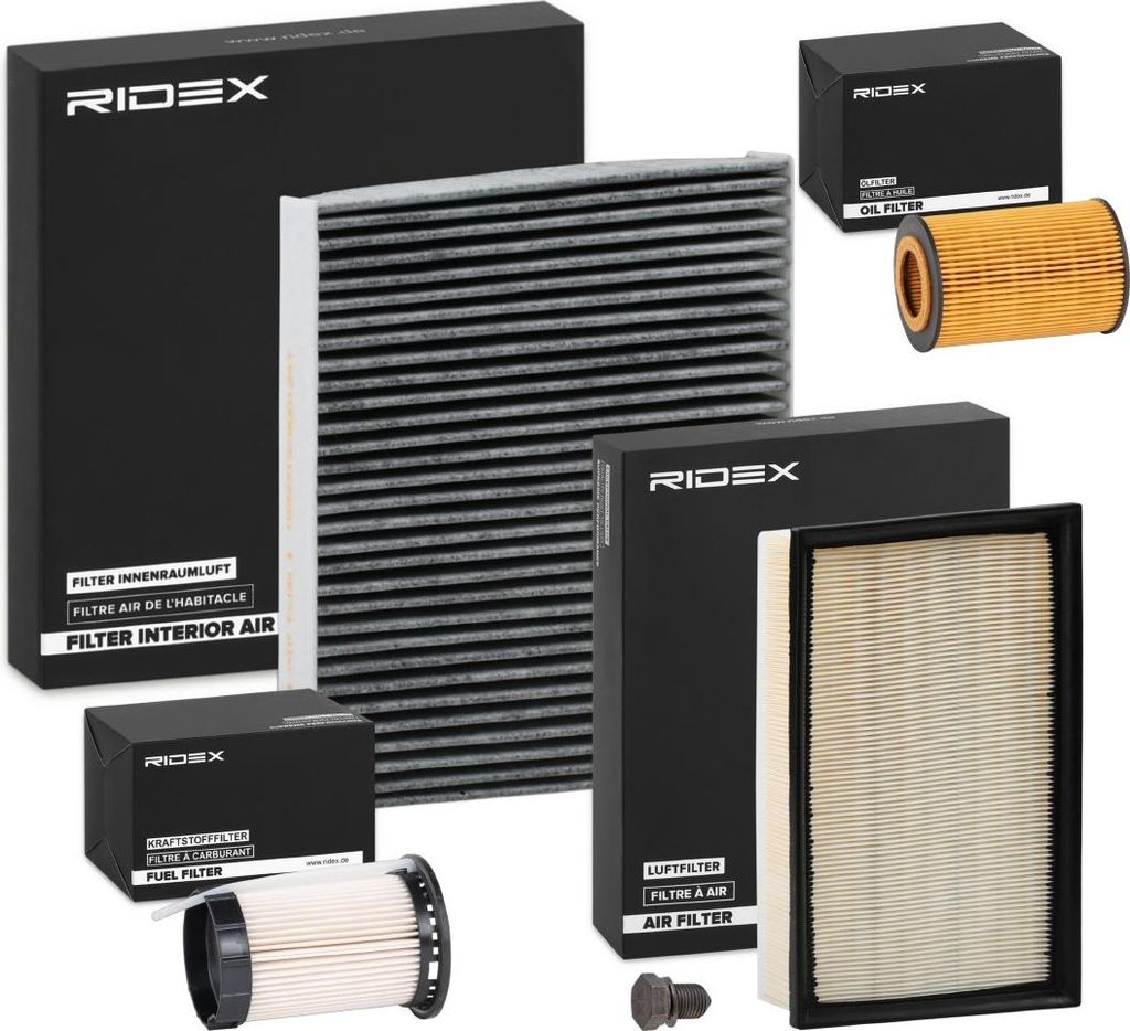 RIDEX Filterset Inspektionspaket Filtersatz für VW Golf VII Schrägheck (5G1, BQ1, BE1, BE2) Passat Variant (3G5, CB5) Golf VII Variant (BA5, BV5)