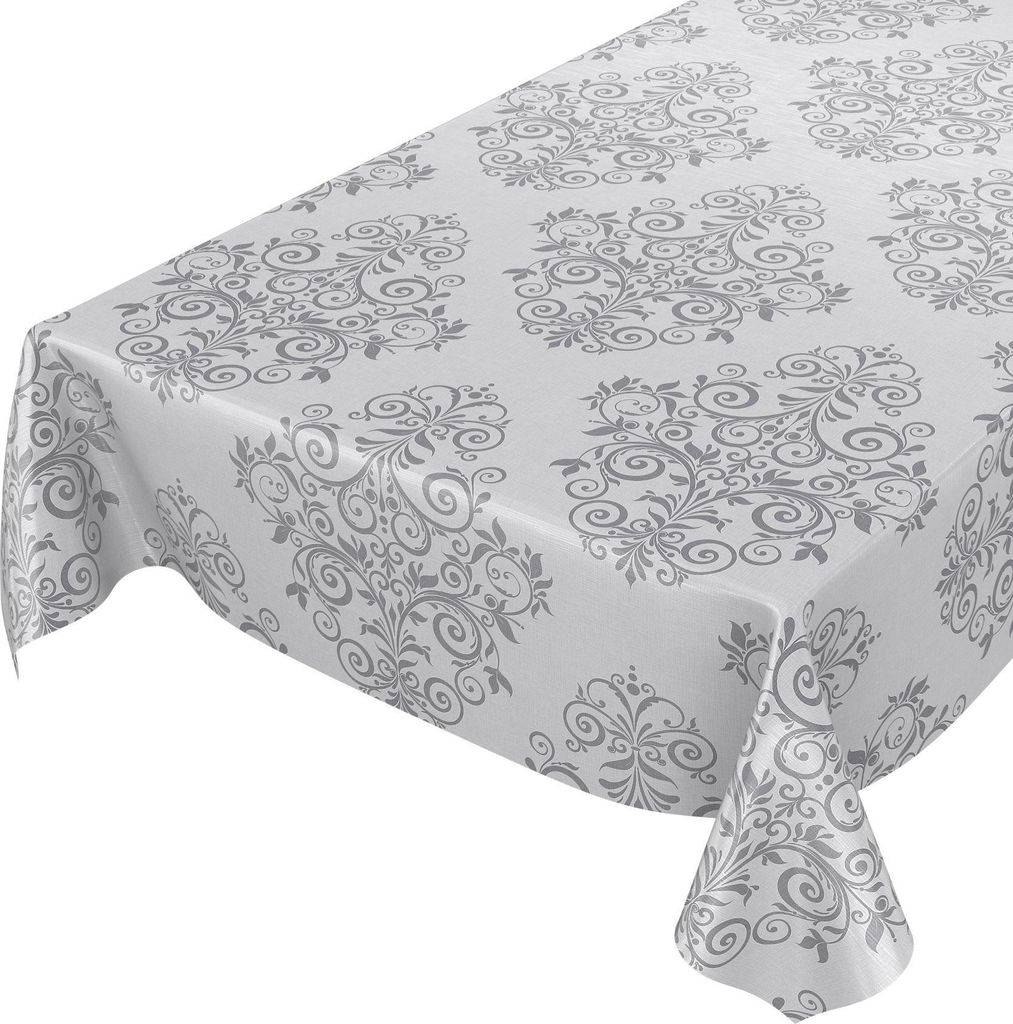 Tischdecke Wachstuch Ornamente Grau Robust Wasserabweisend Breite 140 cm Länge 280 cm