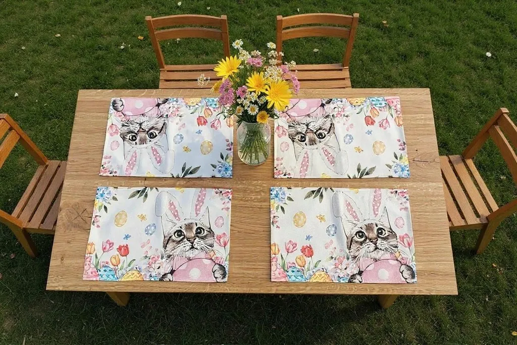 Linge de table de Pâques décoratif avec chemin et 4 sets de table - 4