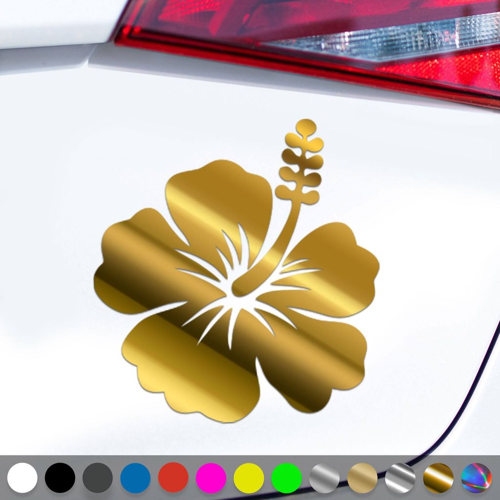 PantherPixel Hawaii Aufkleber Aloha Tiki Blume Hibiskusblüte Sticker Auto Geschenkidee Farbe Chrom-Gold