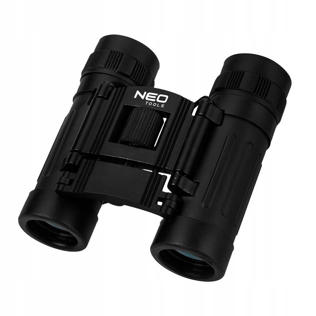 A black pair of binoculars is shown against a white background.