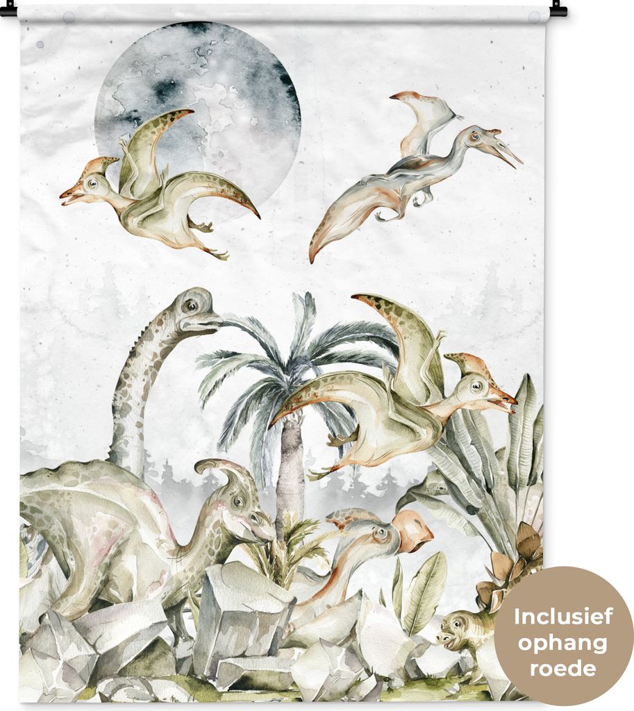MuchoWow Wandteppich Wandbehang Dinosaurier - Kinder - Dschungel - Grün - Tiere - Natur 120x160 cm Tapisserie Dekoration Wandtuch - Wohnzimmer -...