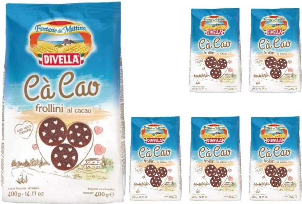 Divella Biscotti Ca' Cao Frollini al Cacao 6 Confezioni da 400 grammi