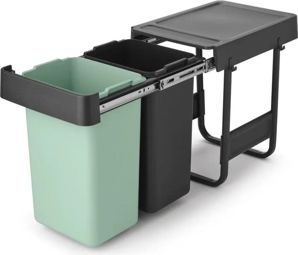 Poubelle encastrable Sort & Go 2x15L Gris et Vert - Double Bac Compact