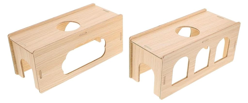 2 Stück Hamstertunnel Mehrstöckiger Kletter- und Verstecktunnel für Zwerghamster, Meerschweinchen und Kleintiere aus natürlichem Holz mit Rück...