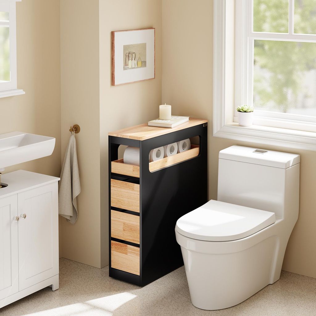SoBuy Mobiletto portarotolo con ruote mobili Nero e legno Immagine del prodotto 