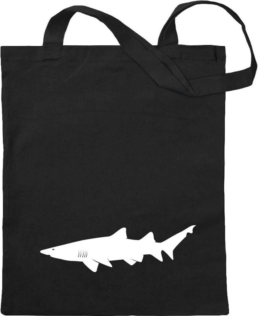 Kiwistar - Baumwolltasche - schwarz - Hai Raubfisch Profil - Tragetasche Stoffbeutel Umhängetasche Langer Henkel