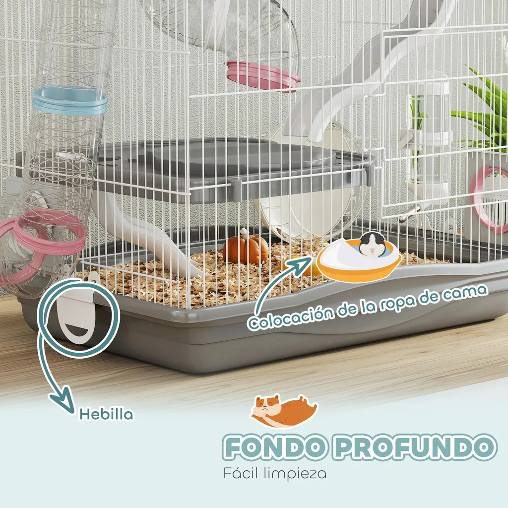 Cage pour hamster 45x30x45 cm avec tunnel et roue - Modèle Gris Anthracite - 8