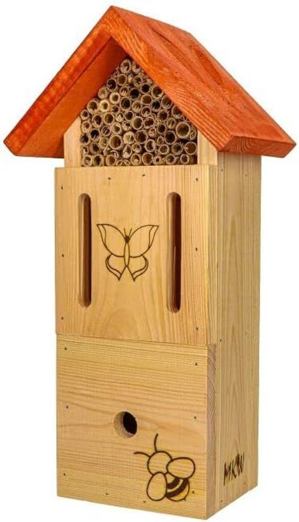 Insektenhotel - Wetterfest - Insektenhotel Für Hummeln MKW 3IN1 - Insektenhaus aus massivem Laub- und Nadelholz - für Wildbienen, Marienkäfer