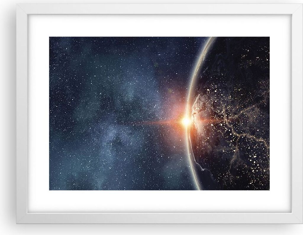 Gerahmtes Poster - Weißer Rahmen - Kosmos Erde Sonne - 40x30 cm - Wand Bild - Wanddeko - Wandbilder - Kunstposter - Wandposter - Bilderrahmen - Bi...