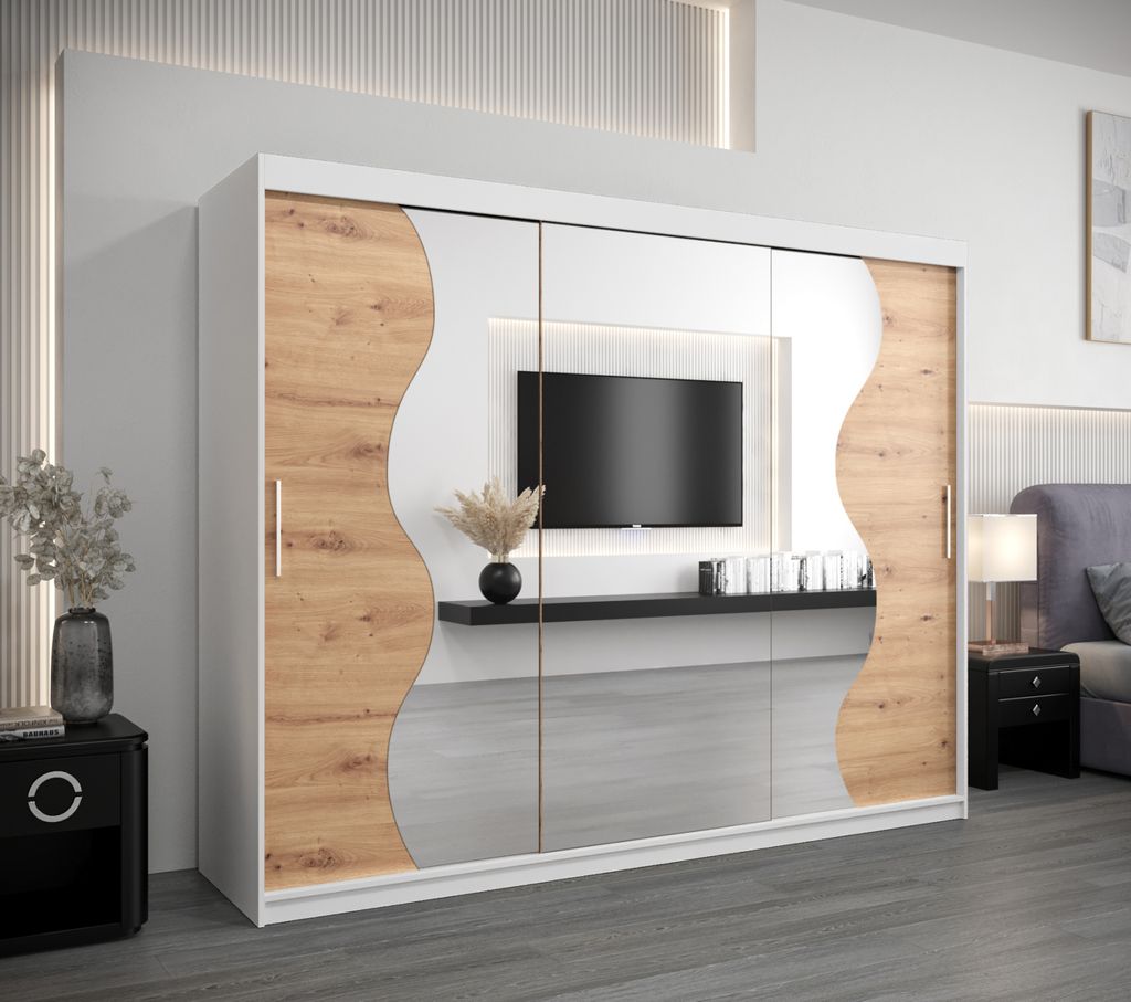 Kleiderschrank ROZALIE – Breite 250 cm, weiß / Eiche artisan