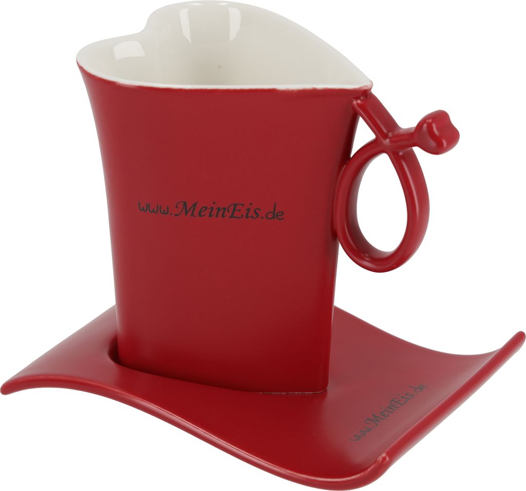 TIBU Tasse und Untertasse Set Herzform Beige Keramik für Kaffee Tee kreatives Geschenk Valentinstag Geburtstag (400ml)