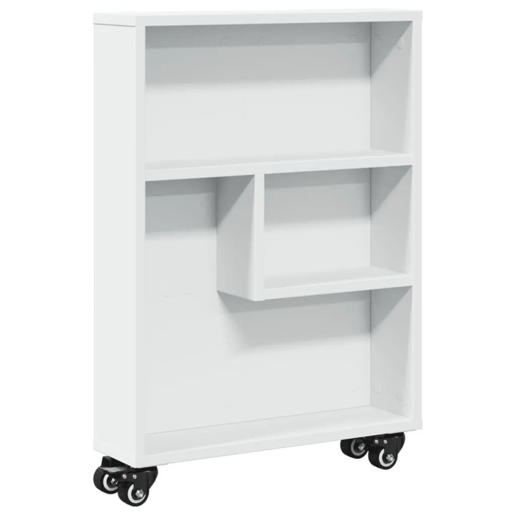 Carrellino Slim Bianco in Legno 48x13x68 cm Mobiletto Salvaspazio