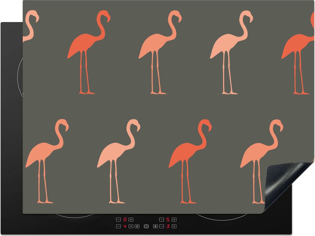 KitchenYeah Herdabdeckplatte Flamingo - Vogel - Muster , 70x52cm, Küche Deko, Glaskeramikkochfeld Herdabdeckung, Abdeckplatte fùr Kochfeld