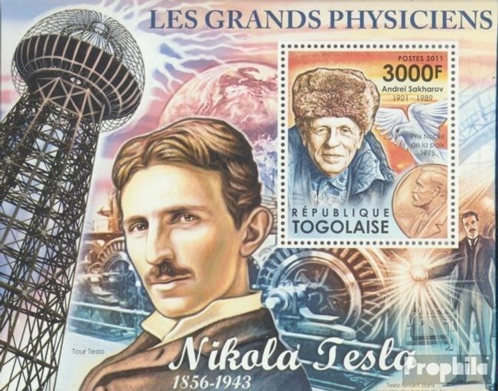 Briefmarken Togo 2011 Mi Block 663 (kompl. Ausgabe) postfrisch Große Physiker (Andrei Sacharow)