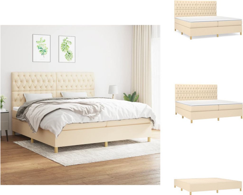 vidaXL Boxspringbett mit Matratze Creme 200x200 cm Stoff - Betten & Bettgestelle