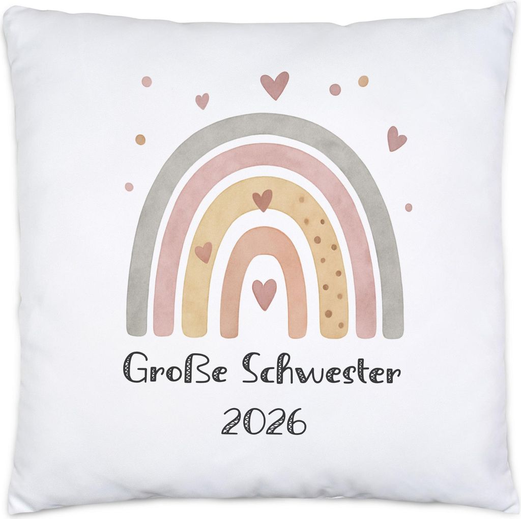 Große Schwester 2026 Boho Regenbogen Motiv Kissen Geschenk Herz Pastell Vintage Familie Geschwister