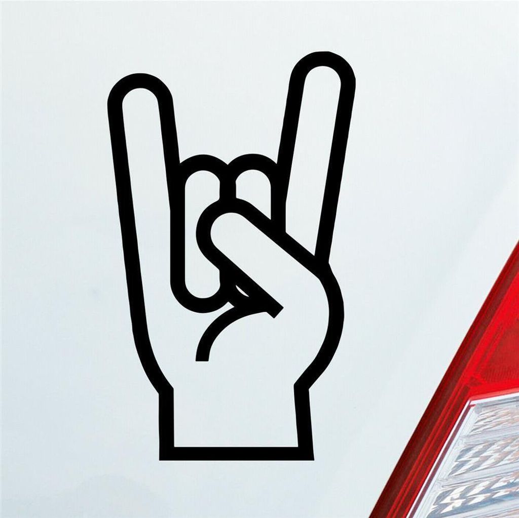 Auto Aufkleber Gabel Rock Heavy Metal Gruss Pommesgabel 8x13 cm Schwarz Glanz Sticker Heckscheibenaufkleber