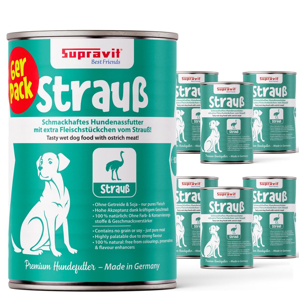 Supravit Hundenassfutter mit Strauß 6 x 820g Dosen | Produktbild 