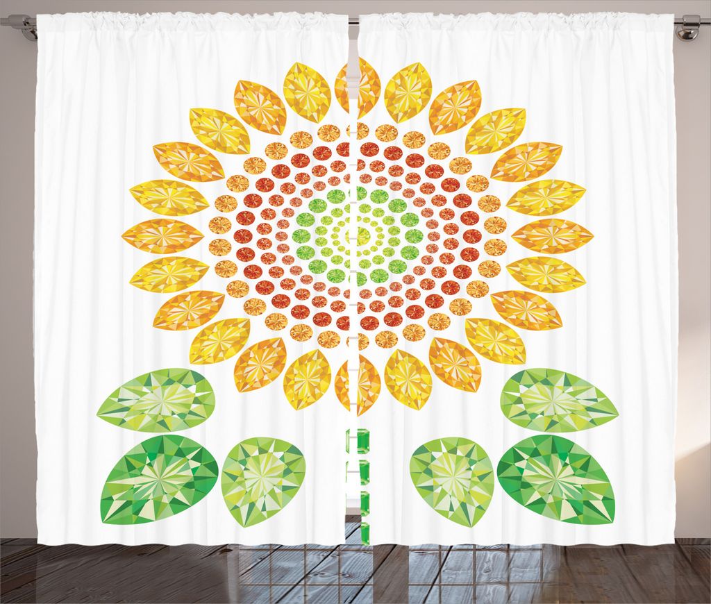 ABAKUHAUS Weiß Rustikaler Vorhang, Sunflower Mandala-Entwurf, Wohnzimmer Universalband Gardinen mit Schlaufen und Haken, 280 x 245 cm, Gelb Weiß ...