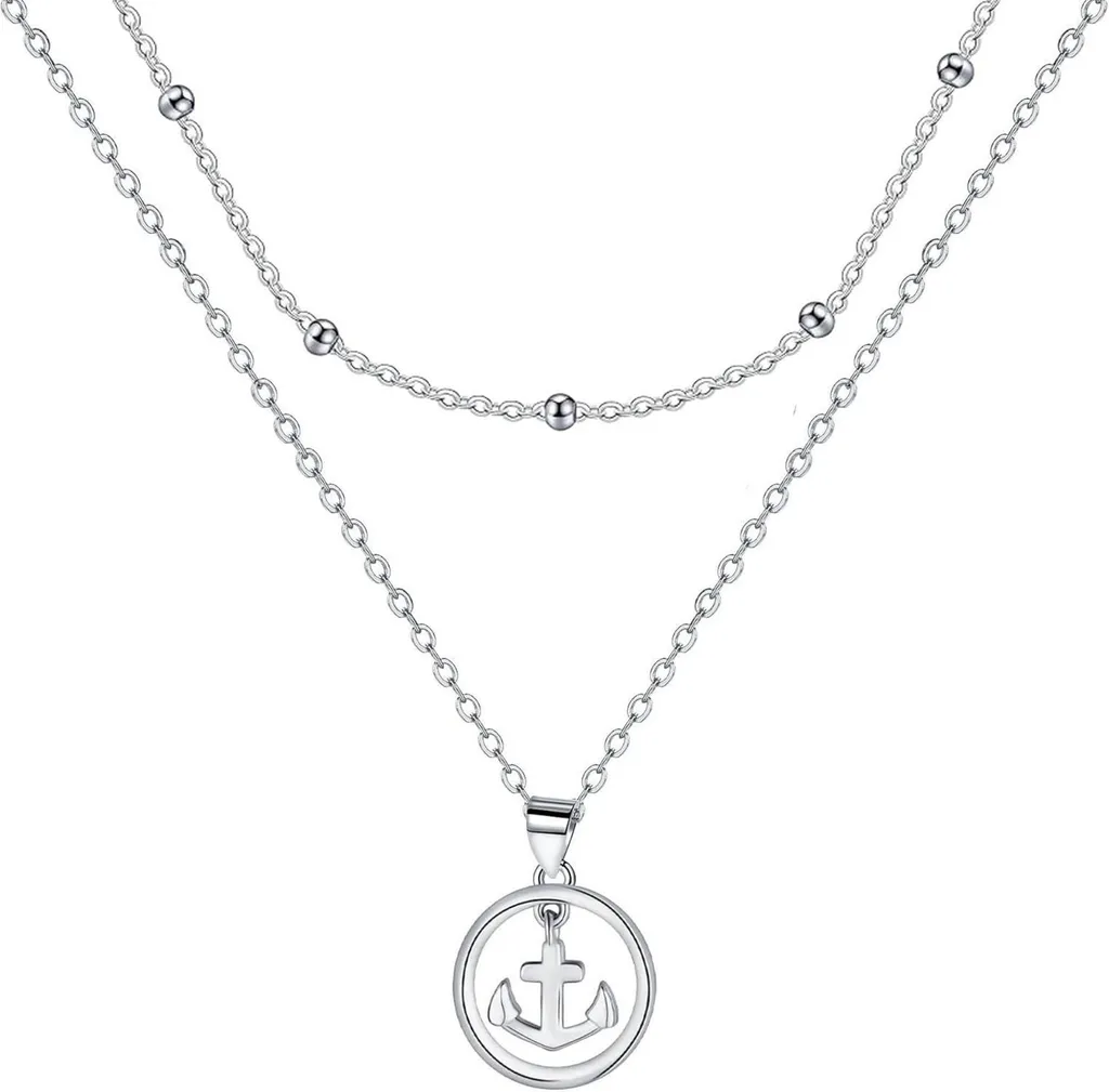 Pendentif ancre marine pour femme en argent fin 925, chaîne de 45 cm