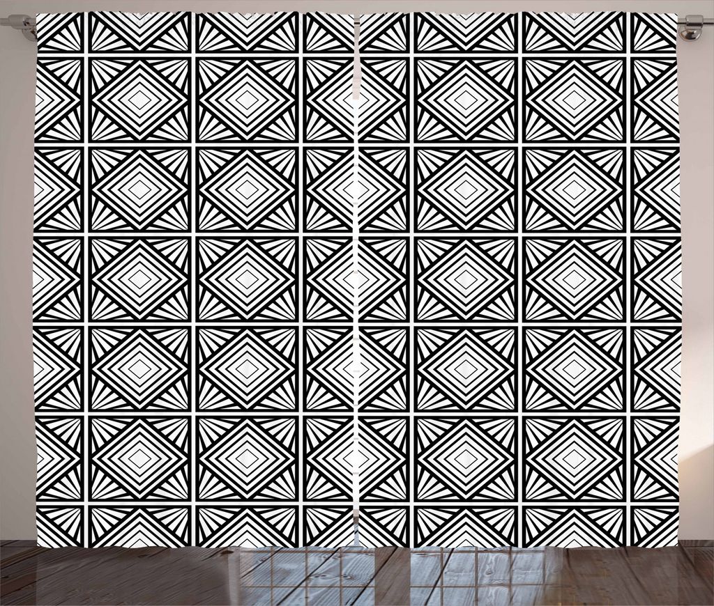 ABAKUHAUS zeitgenössisch Rustikaler Vorhang, Geometrische Quadrate, Wohnzimmer Universalband Gardinen mit Schlaufen und Haken, 280 x 225 cm, Weiß...