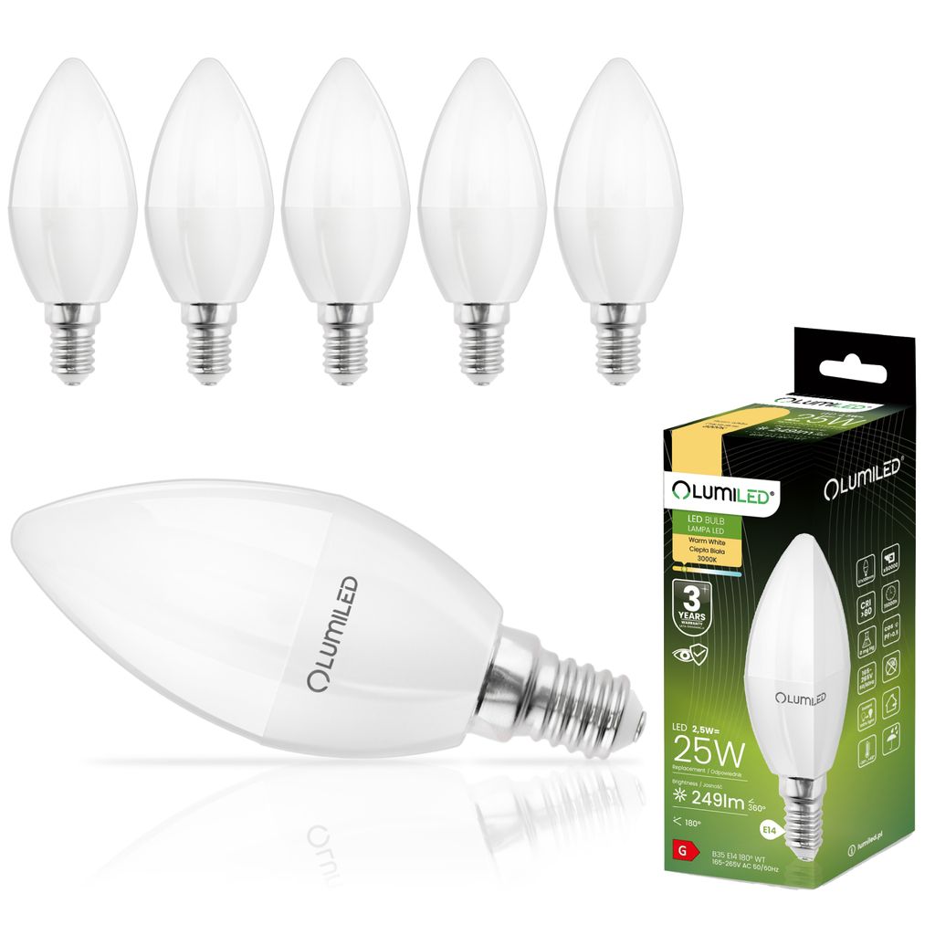 LUMILED B35 E14 LED Lampe 2,5W (ersetzt 25W), 249 Lumen, Kerze Milch Glas Leuchtmittel in Kerzeform 3000K Warmweiß Birne Lampen 180° Grad Abstrah...