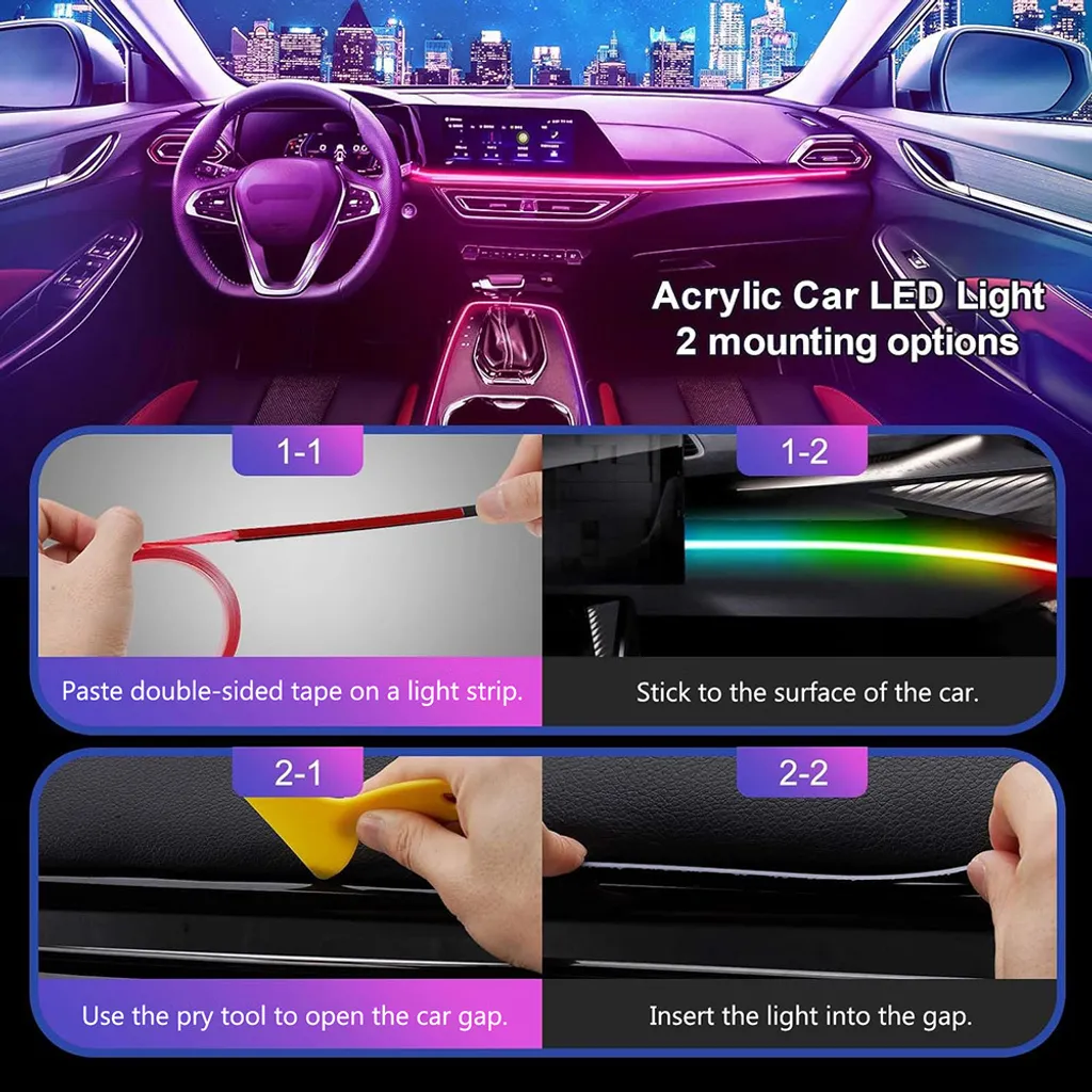 Kit Illuminazione Interna Auto LED RGB USB 5V - 110cm Accessori - 9