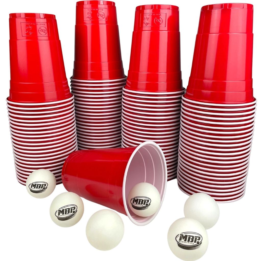 100 x Beer Pong Becher in Rot Party Cups 473 ml Trinkbecher aus Plastik 