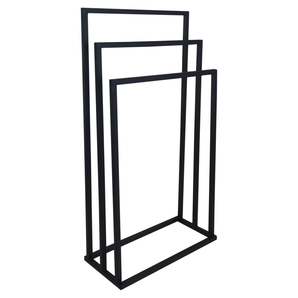 Stabiler Handtuchständer freistehend 3 Stangen – Metall schwarz matt Loft Badezimmer Handtuchhalter für Bad Hotel Spa Belmy AZER