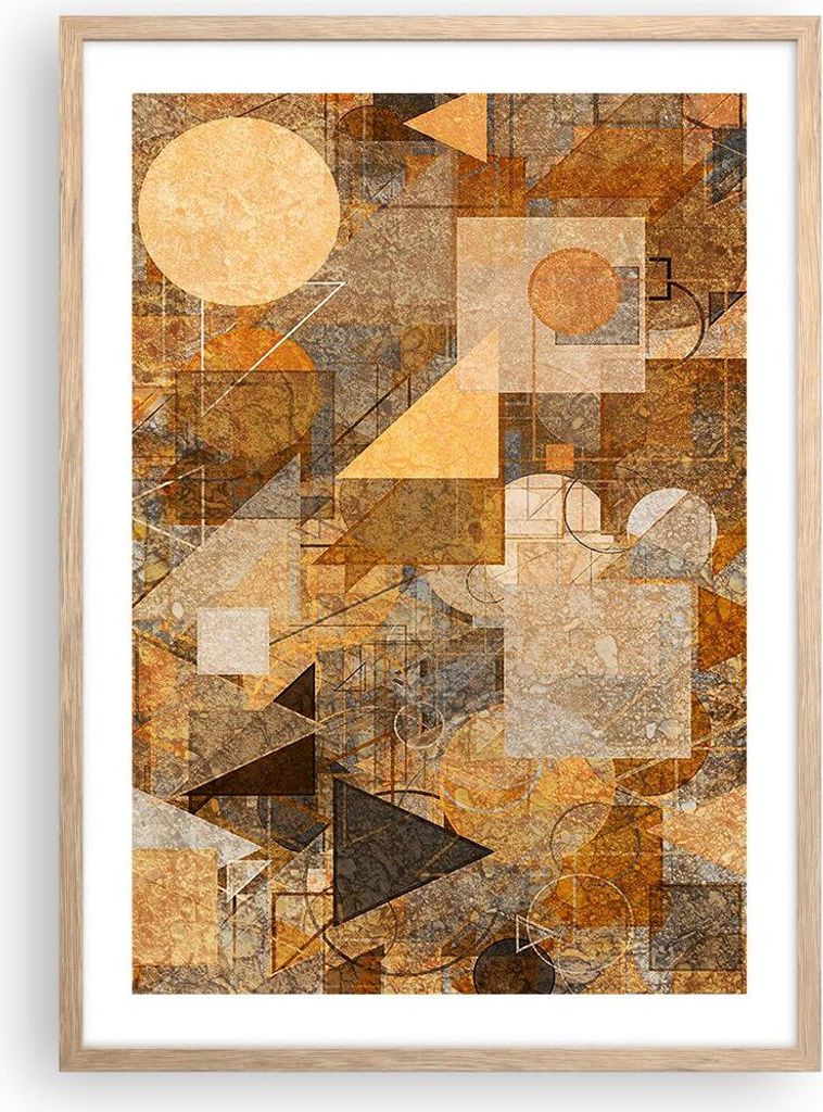 Gerahmtes Poster - Rahmen in heller Eiche - Abstraktion Figuren Geometrisch - 50x70 cm - Wand Bild - Wanddeko - Wandbilder - Kunstposter - Wandpost...