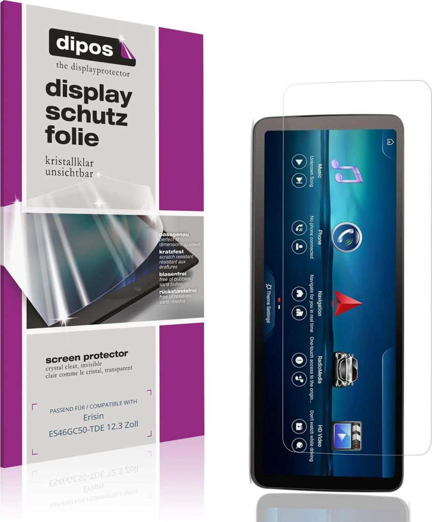 2x Schutzfolie für Erisin ES46GC50-TDE 12.3 Zoll klar Displayschutzfolie Folie Display Schutz dipos