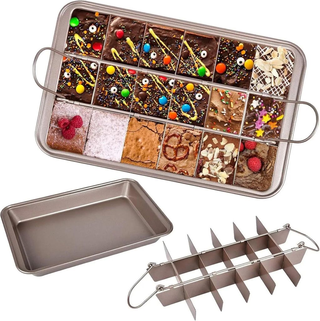 Backform mit Teiler für 18 Stück, antihaft Backblech für Kuchen, Brownies und Desserts, Form für gleichmäßige Portionen - BakerStar
